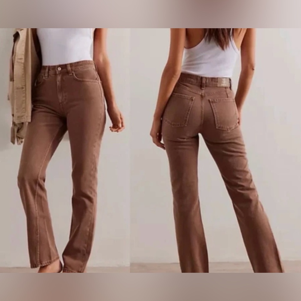 NEW Free People x WE THE FREE Xena High Rise Slim Straight Tan Denim Jeans sz 29